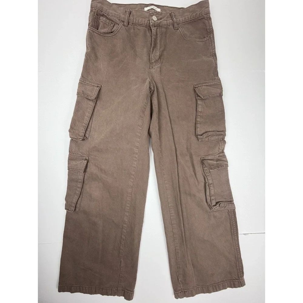 PacSun Womens 27 Brown Utility Cargo Pants Wide Leg Baggy Y2K Streetwear 90s - Picture 5 of 10